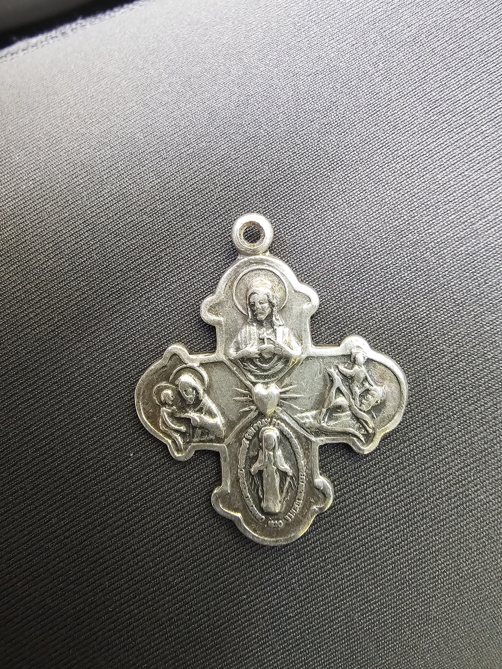 Sterling Religious Cross Medal Pendant - Silver Tone